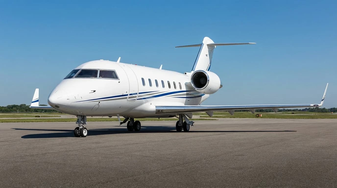 Bombardier Challenger heavy jet exterior on the ramp