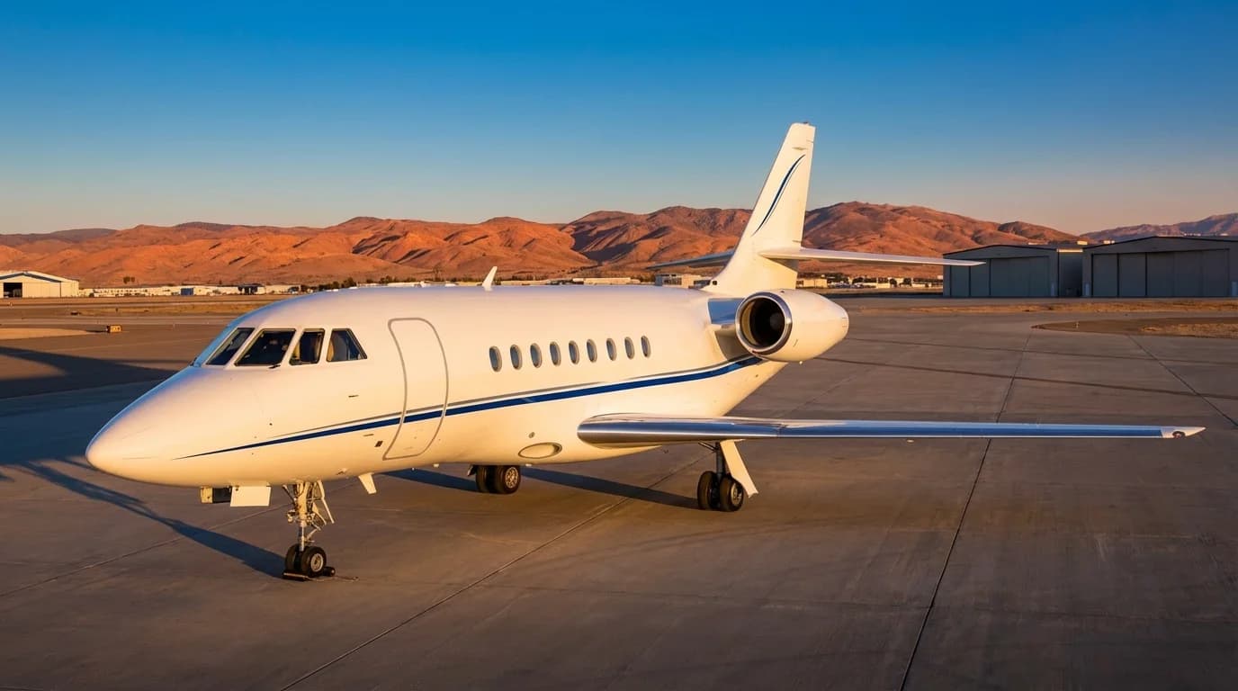 Dassault Falcon super-midsize jet exterior on the ramp