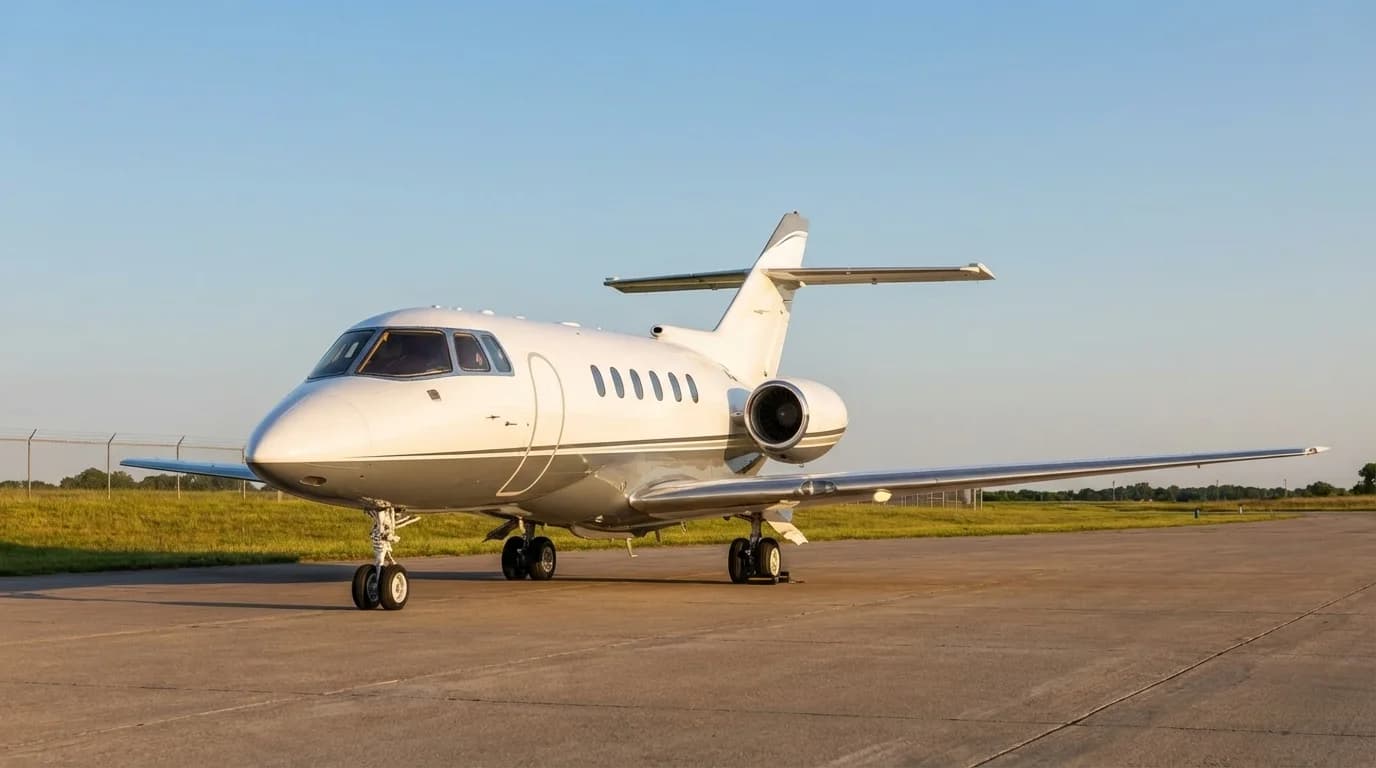 Hawker midsize jet exterior on the ramp